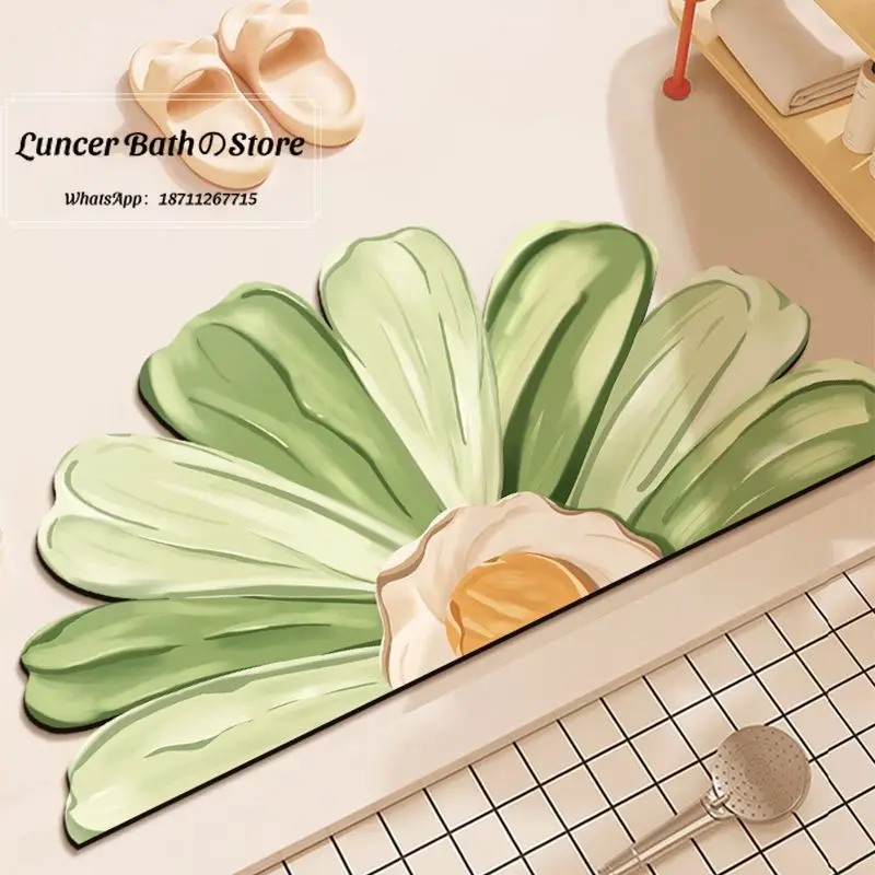Bathroom Floor Mat Oil Painting Wind Flower Soft Diatom Mud Floor Mat Household Toilet Door Wash Table Non-slip Foot Mat