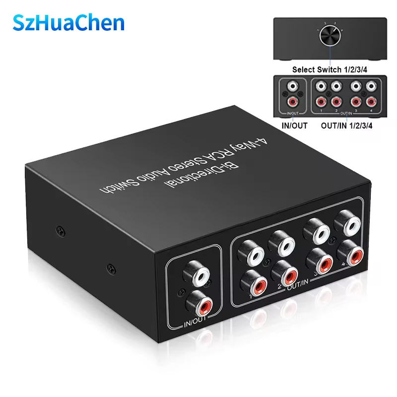 

4 in 1 out RCA audio signal Professional Splitter RCA Stereo Switcher Selector Box Lossless Signal Transmission Black Shells