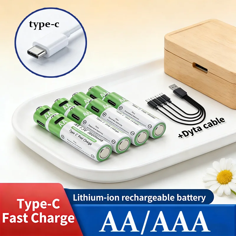 Piles rechargeables Li-ion AA et AAA avec charge rapide USB-C pour souris sans fil, voiture télécommandée, lumières LED et jouets télécommandés