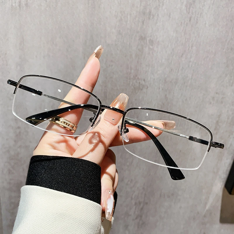 Half Frame Square Anti Blue Light Glasses Ultra Minimalist Non Degree Flat Glasses Metal Glasses That Enhance Temperament