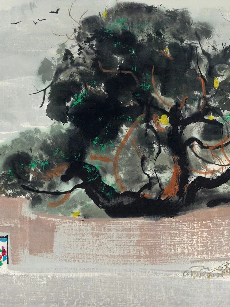 لوحة تجريدية صينية "عائلة على الفطيرة من Wu Guanzhong" متحف الفن الكلاسيكي عالي الوضوح استنساخ آلام زخرفية