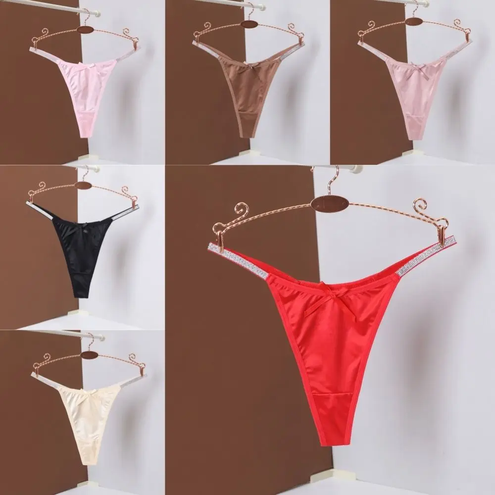 Cotton Crotch Sheer Glossy Bow Thong Bowknot Silver Waist Strap Women Bow Briefs Transparent Hollow Romantic Panties Ladies