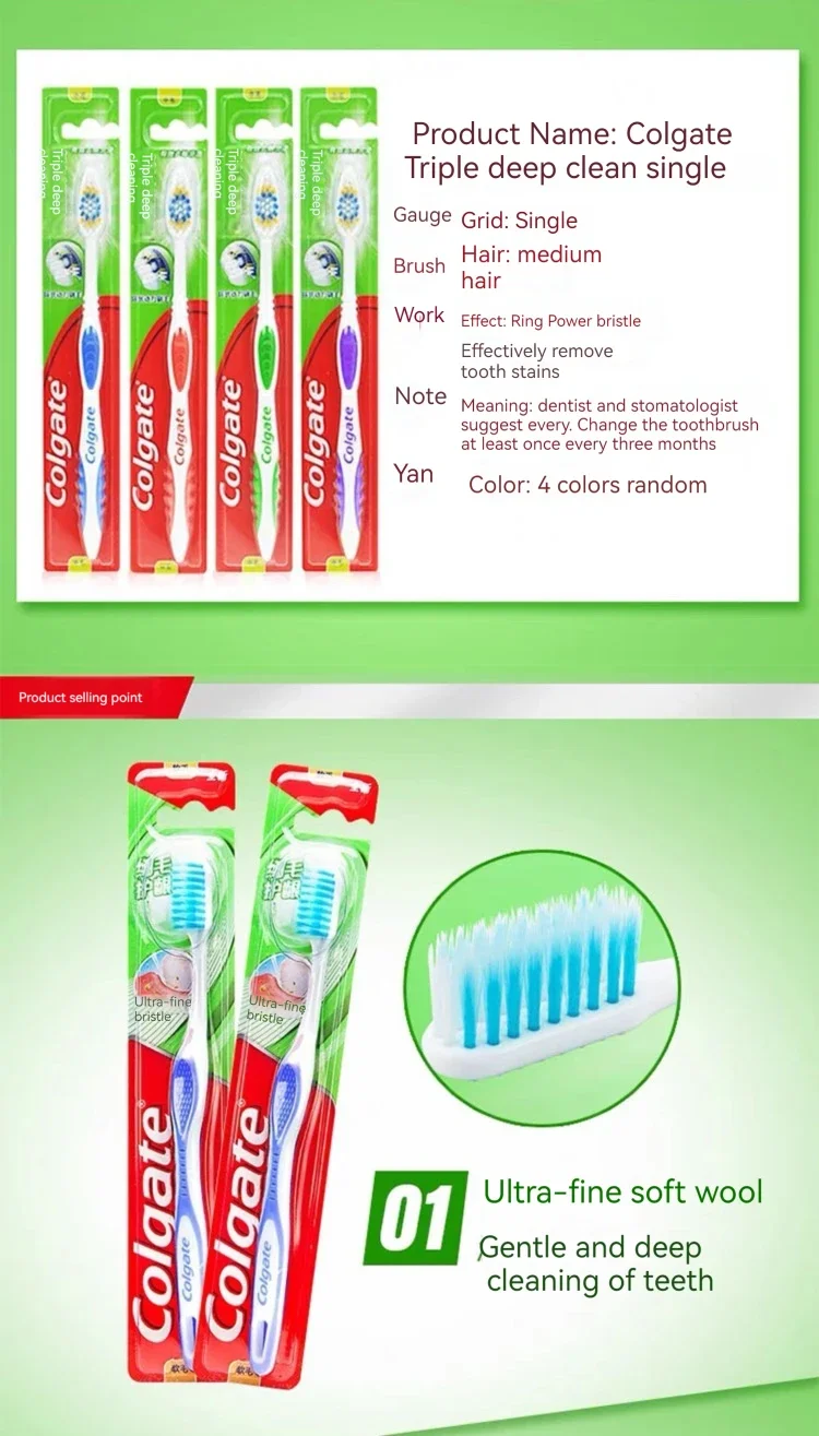 Colgate Zahnbürste mit mittelharten Borsten für Erwachsene, sanfte Reinigung für empfindliche Zähne und Zahnfleisch, Mundpflege für den Haushalt, zufällige Farbe – Detail 3