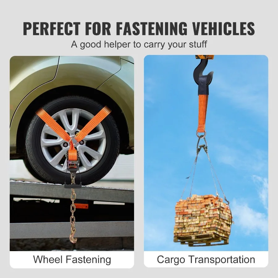 ربطة عنق للسيارة مع سلسلة مرساة Lasso Style 2 × 120 أشرطة إطارات 5865 رطل تحميل عمل 11023 رطل قوة كسر مع نفاث ثقيل