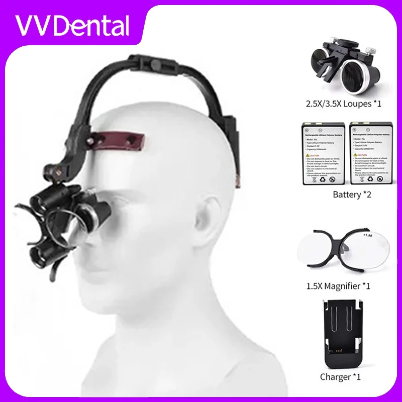 VVDental Loupe Magnification Binocular Surgery Surgical Magnifier with Headlight LED Light Dentist Medical Loupes Lamp 2.5X 3.5X