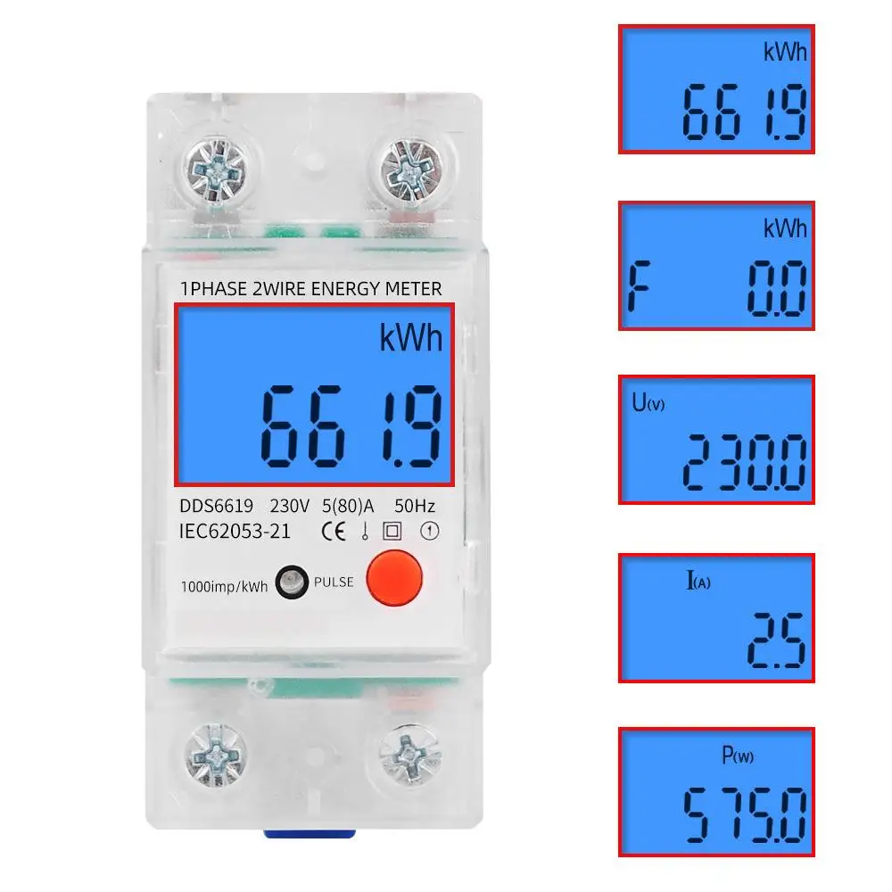 

AC 230V 80A 2P LCD Backlight Wattmeter, DDS6619 - 013 Single Phase Digital Power Consumption Energy Meter