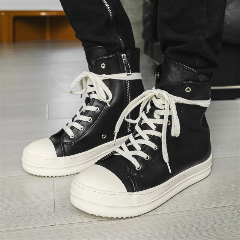 Original New Fashion High Top PU Men Outdoor Platform Casual Shoes Comfortable Lace Up Men\'s Sneakers Vulcanized Zapatos Hombres