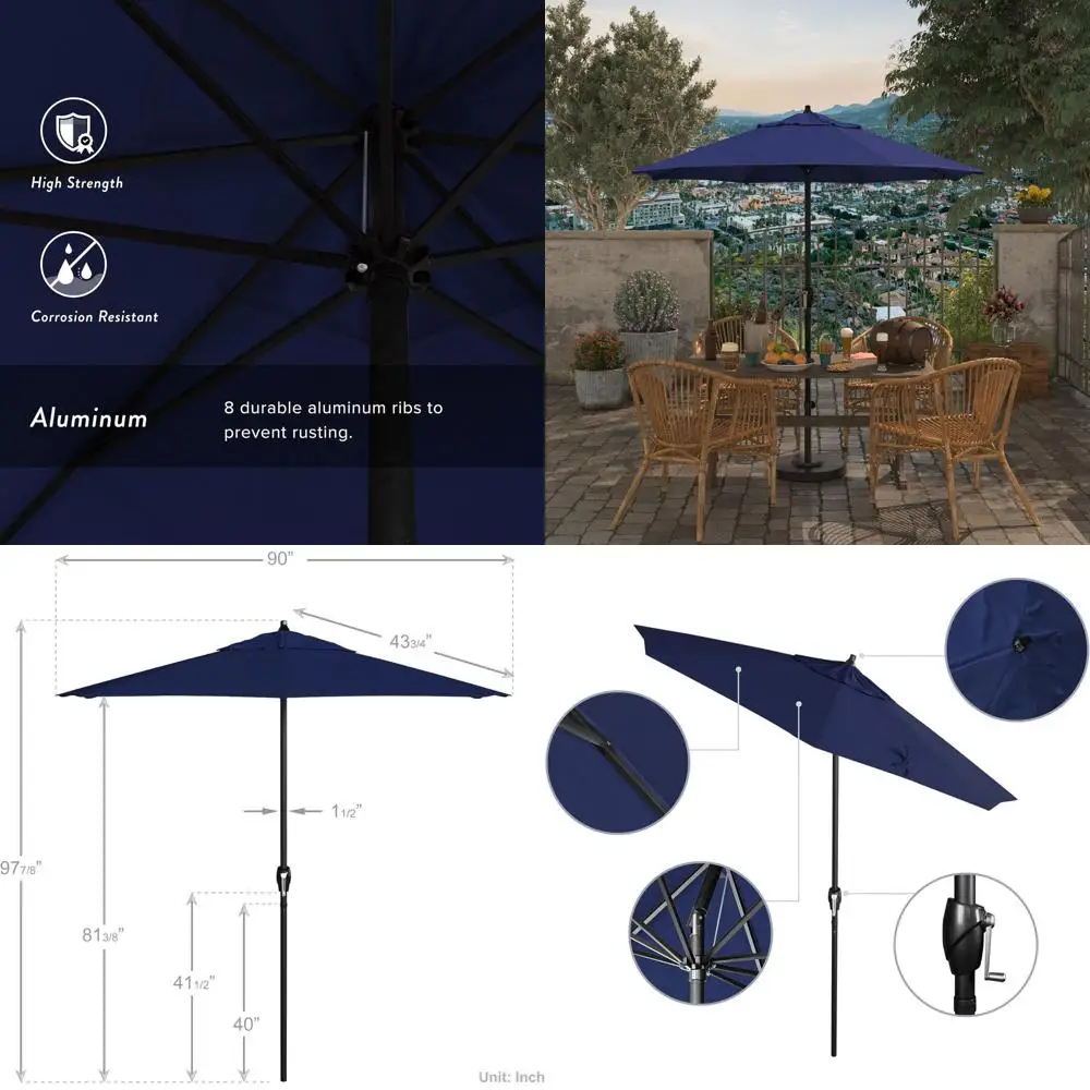 

Зонт для патио круглой формы, 7,5 футов, с ручкой, механизмом наклона и LED-подсветкой, черный оттенок