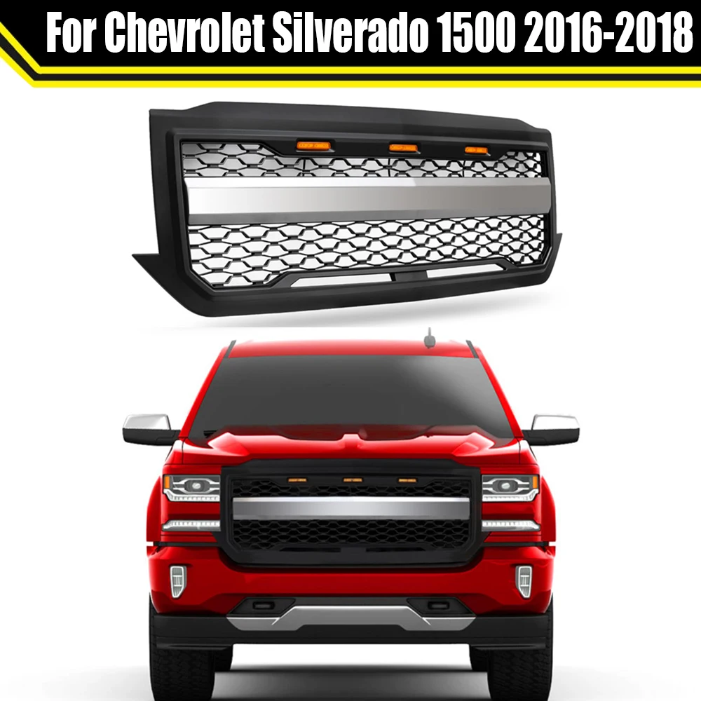 

Car Racing Grille Wiht LED Light Fit For Chevrolet Silverado 1500 2016 2017 2018 Front Bumper Mesh Grill Radiator Upper Grille
