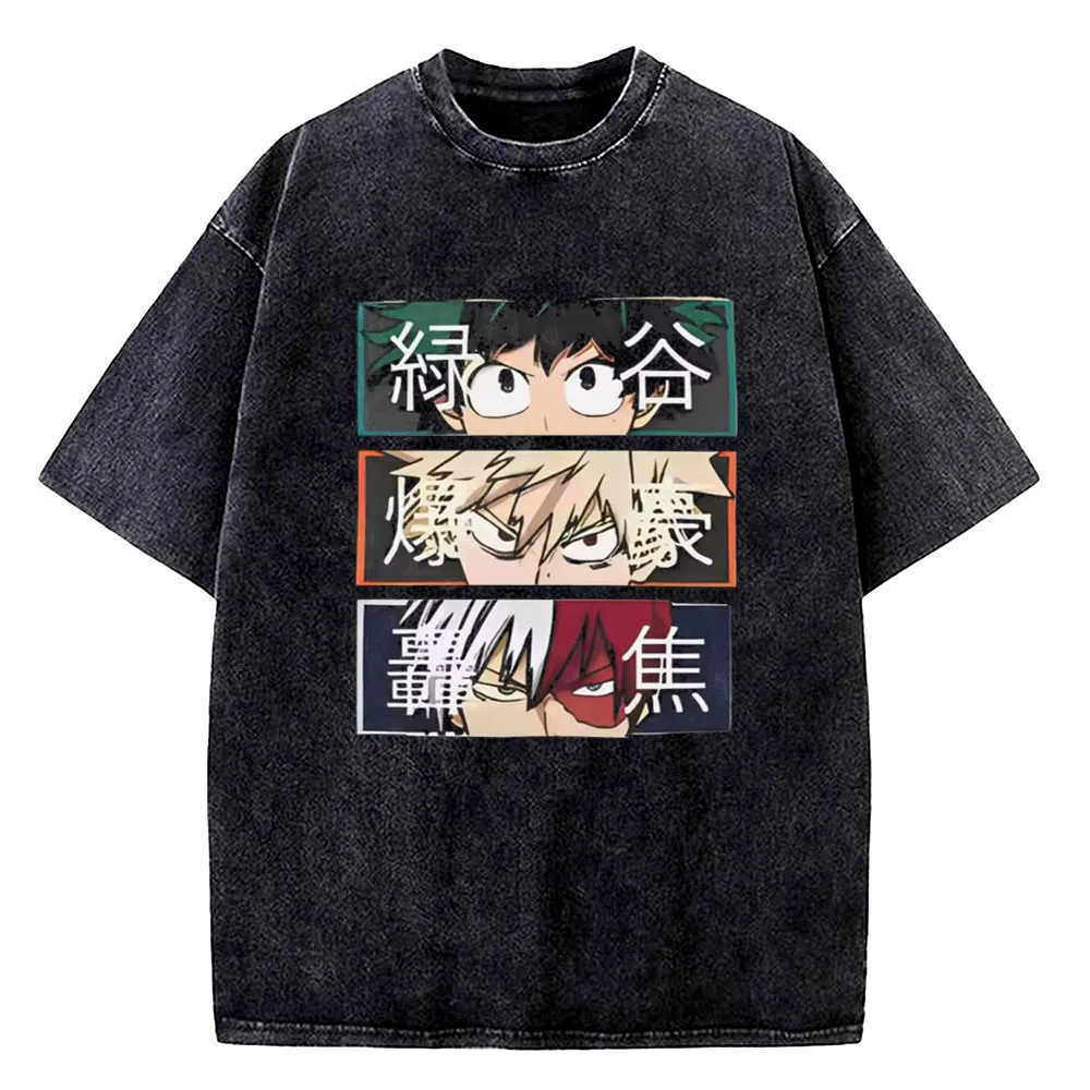 My Hero Academia Aizawa Shouta Anime Washed T Shirts Hip Hop Vintage T-Shirt Boku Tees Tops Cotton Harajuku