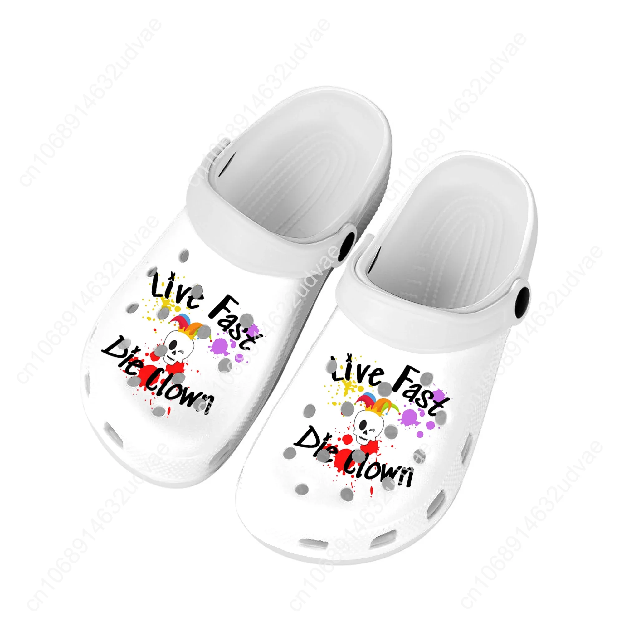 

Live Fast Die Clown Clogs Water Shoes Mens Womens Youth Boy Girl Sandals Garden Home Clog Shoe Custom Beach Hole Slipper DIY