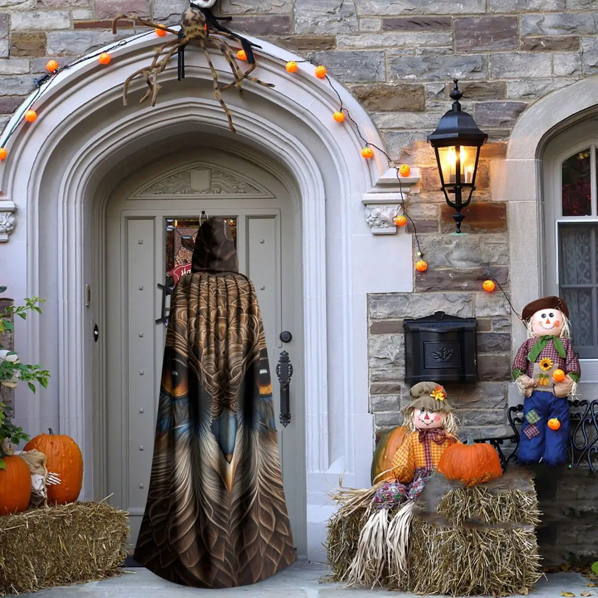 البومة صورة طويلة مقنعين عباءة الساحرة القرون الوسطى زي تأثيري كيب HalloweenParty الكبار للجنسين