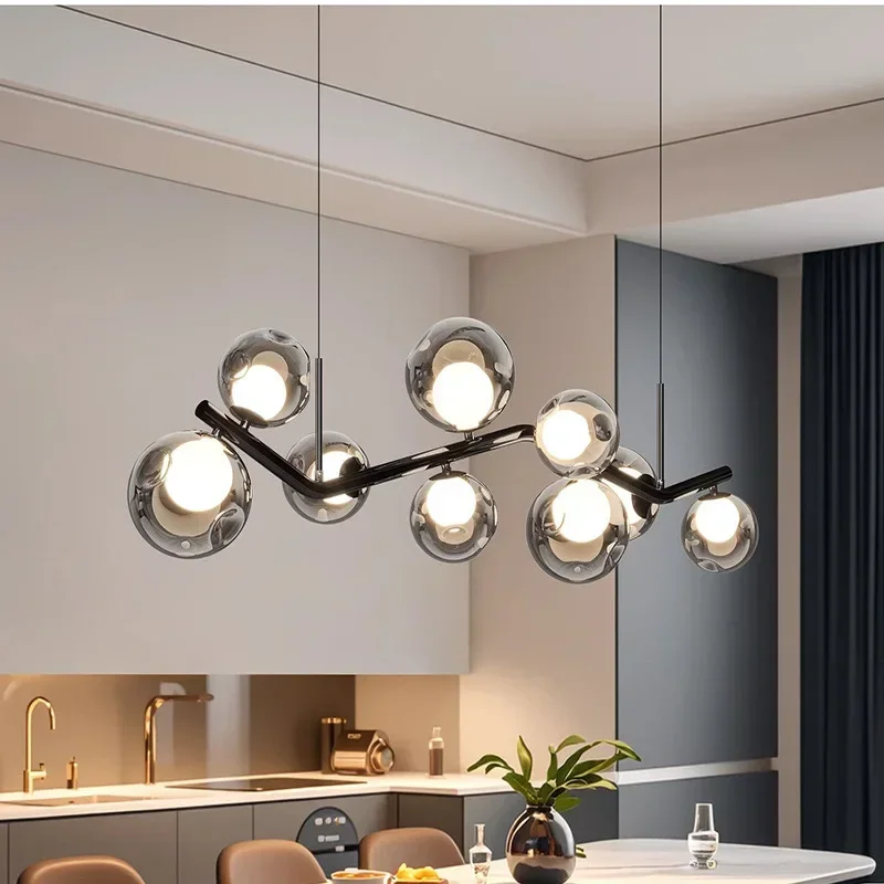 

SANDYHA Modern Italian Magic Bean Smoke Gray Glass Ball Chandeliers for Restaurant Living Room Bedroom Bar Stylish Pendant