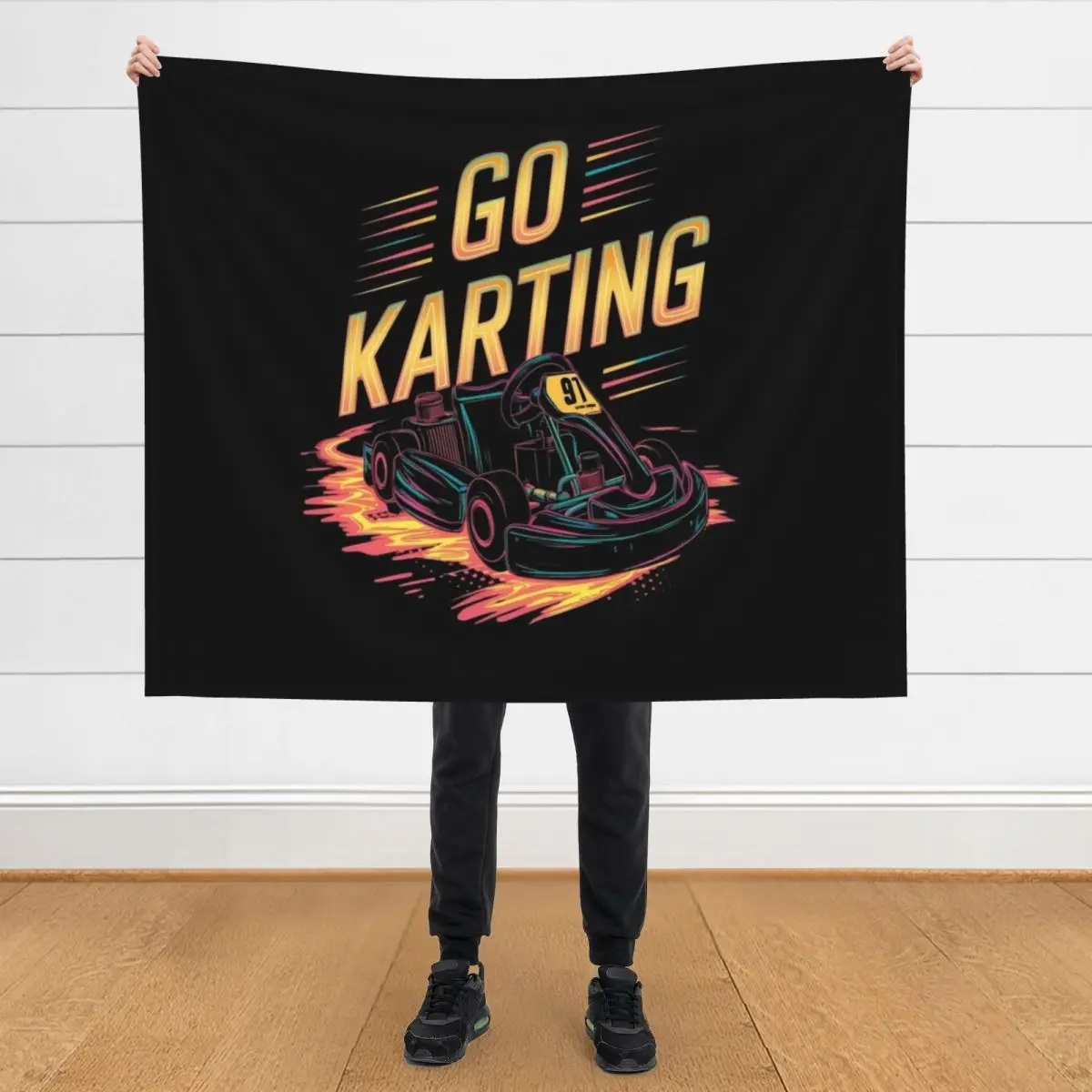 

Go karting Throw Blanket Plush Retros Moving Blankets