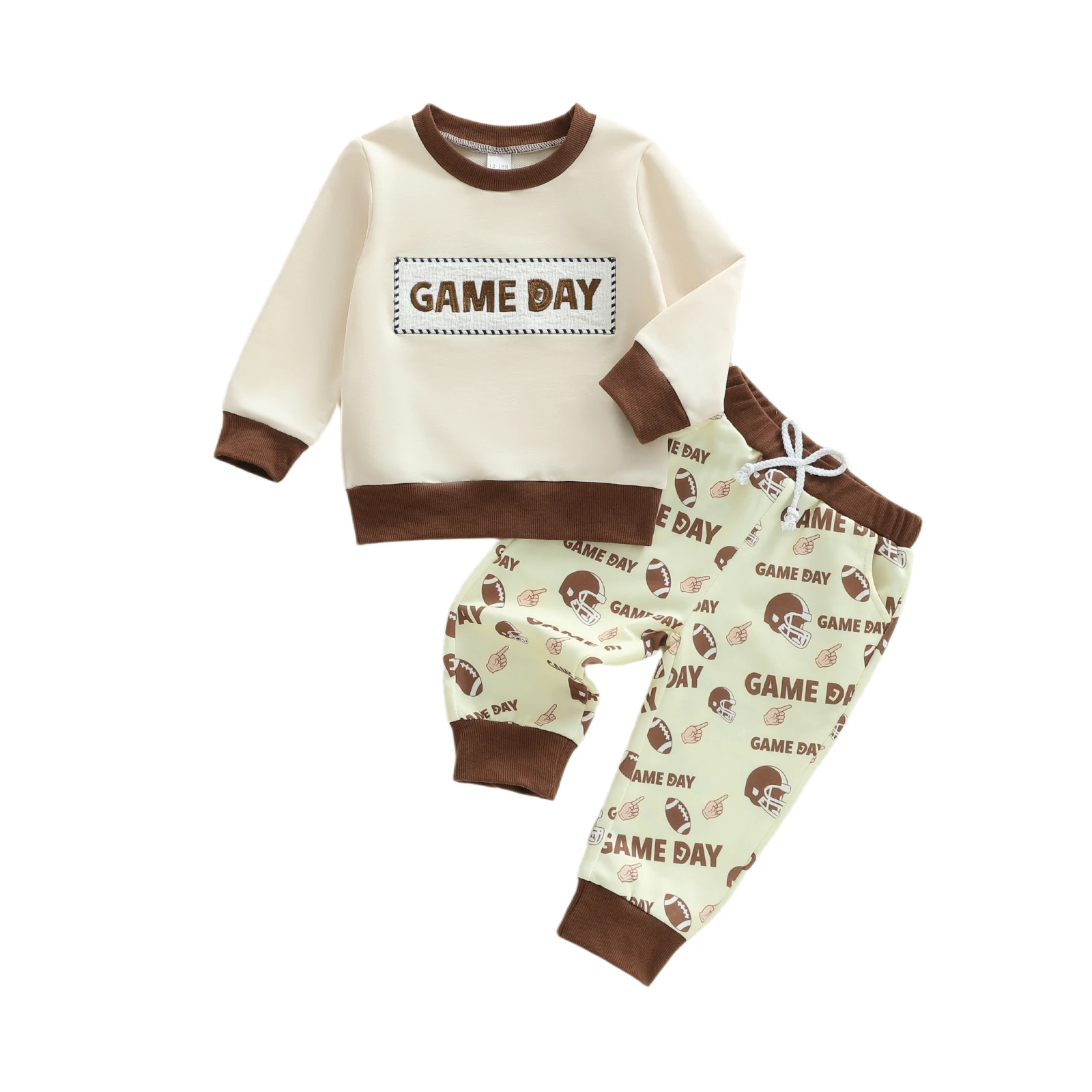 سويت شيرت للأطفال الأولاد مكون من قطعتين بأكمام طويلة ومطرز بأحرف مع بنطال رياضي مطبوع عليه الرجبي ملابس الخريف #1