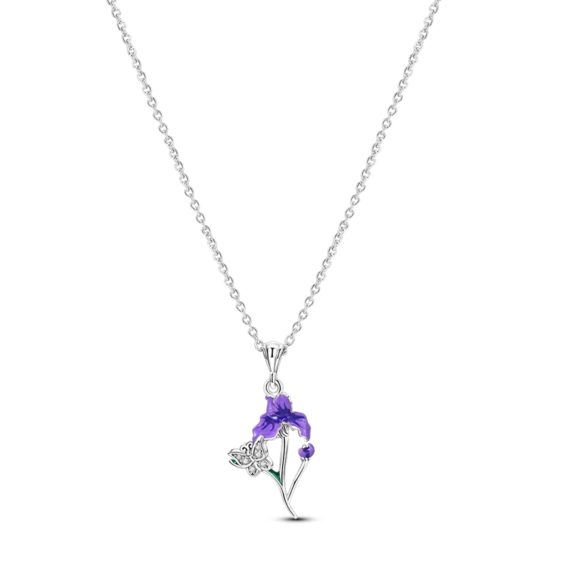 

2025 New 925 Sterling Silver Necklace Zircon Purple Iris Flower Simple Necklaces for Women Anniversary Birthday Jewelry Gift