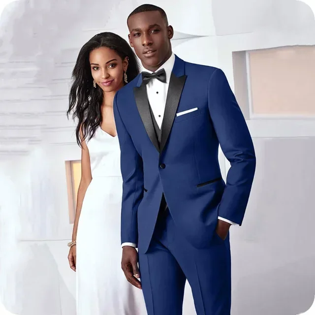 

2024 Fashion Blue Formal Wedding Men Suit Groom Tuxedo Prom Slim Fit Blazer Hombre High Quality Custom 3 Piece Set Costume Homme