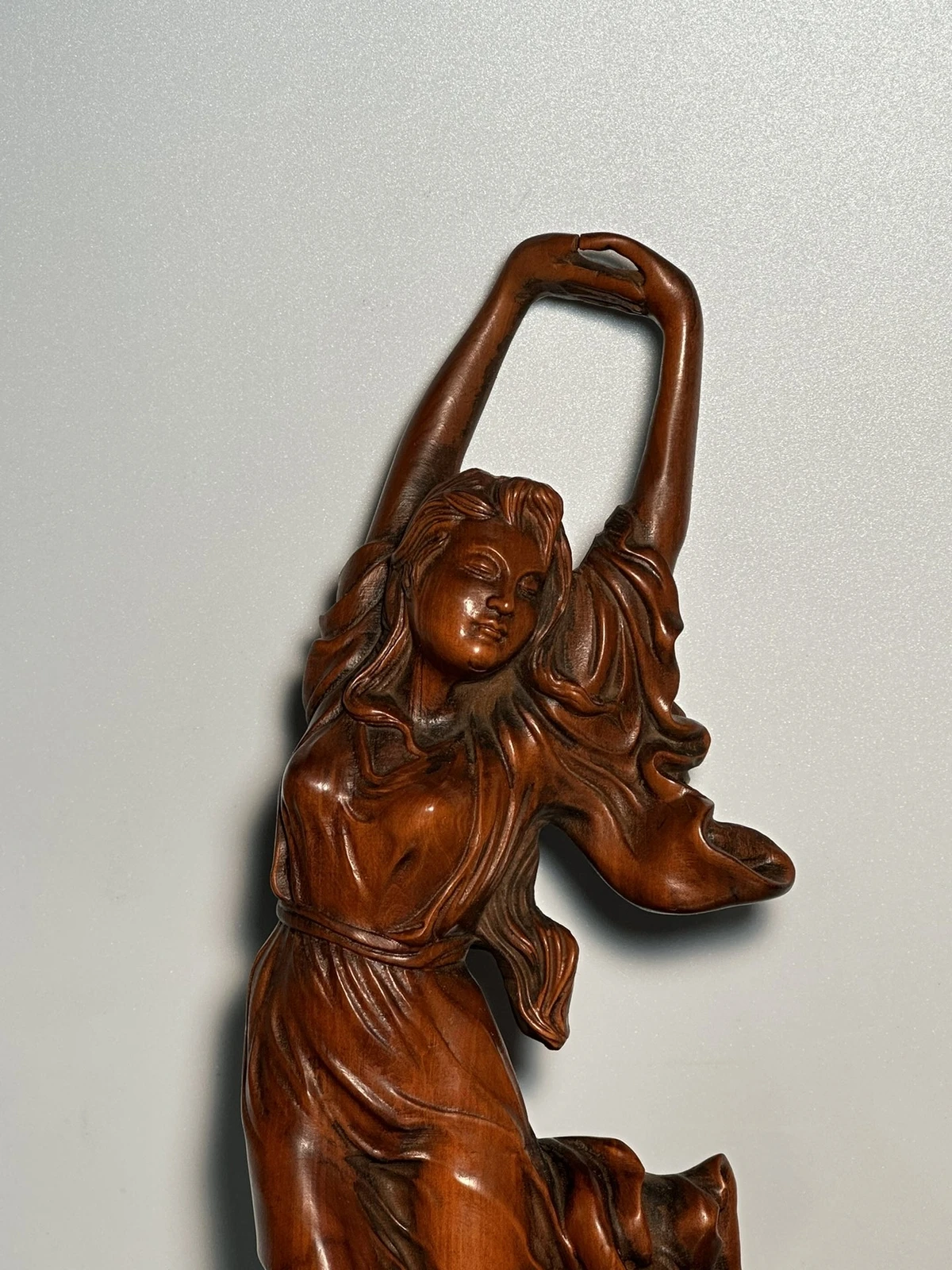 Chinese Wood Carved Boxwood Pretty Woman Girl Statue Wooden Sculpture Home Decor