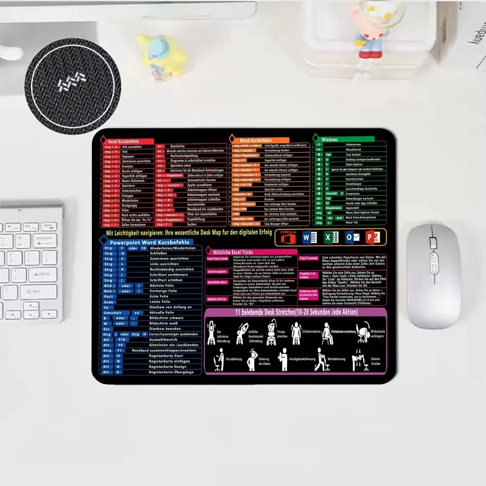 حصيرة مكتب Excel الألمانية، لعبة لوحة الماوس الصغيرة، حصيرة مكتب لوحة المفاتيح والماوس، مفاتيح اختصار Excel للوحة الكمبيوتر #6