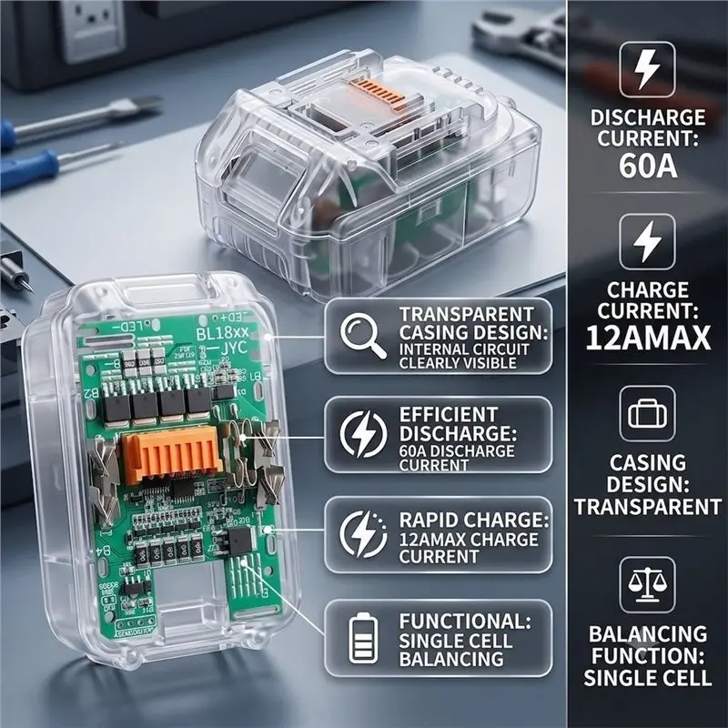 B50B-BL1830 10X18650 Lithium Battery Transparent Shell Case Box PCB Charging Protection Circuit Board For 18V Battery