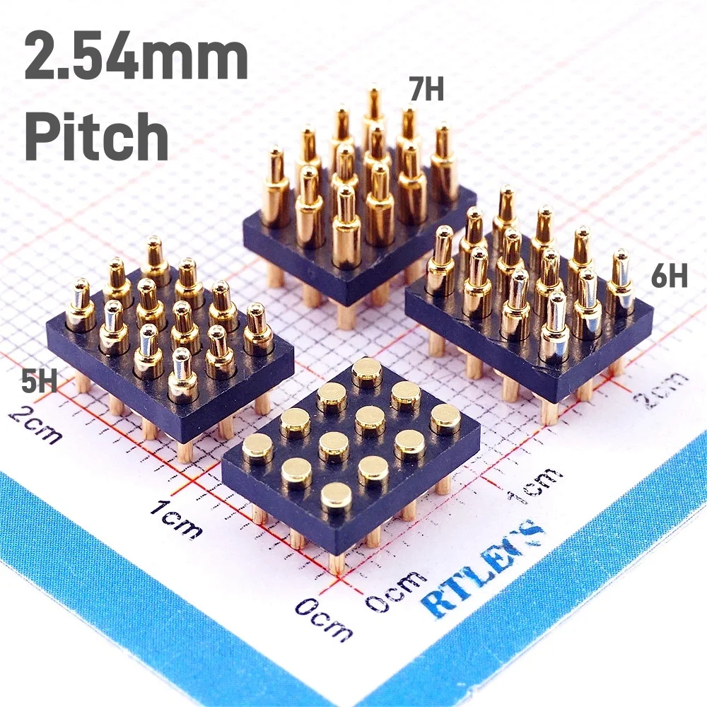 Spring Loaded Pogo Pin Conector 3 Rows 12 Pos 3x4 Position 2.54 mm Grid Male Height 5.0 6.0 7.0 MM Female 3.5 MM Glod 1u DIP