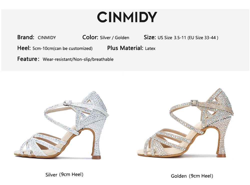 CINMIDY Satin Glitzer Tanzschuhe Damen Strass Latein Tanzschuhe Ballsaal Tanzschuhe High Heels Party Schuhe Damen Hochzeitsschuhe – Detail 5