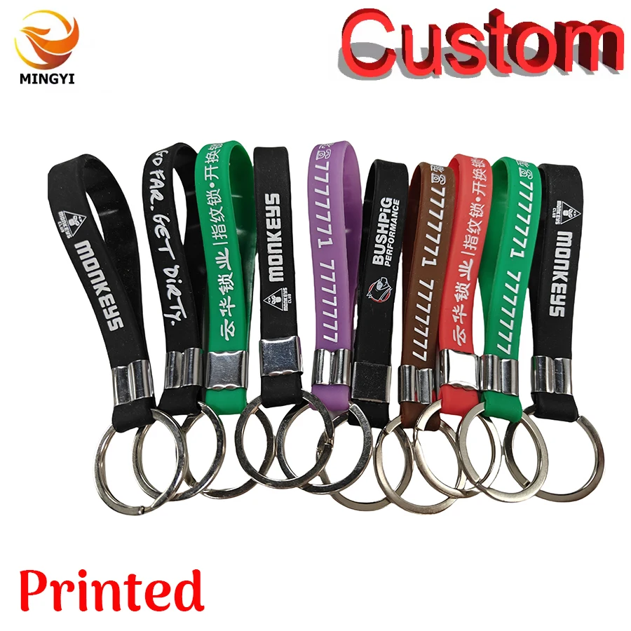 

50PCS / 100PCS Custom Silicone Keyrings Printed Personalized Customized Rubber Keychains ID Key Chain Car LOGO For Events Party