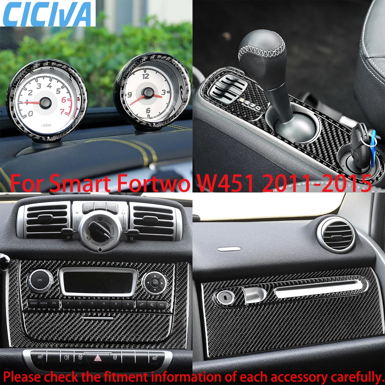 

For Smart Fortwo Accessories Interior W451 2011-2015 Carbon Fiber Dashboard Gear Shift Air Outlet Window Lift Kit Cover Stickers