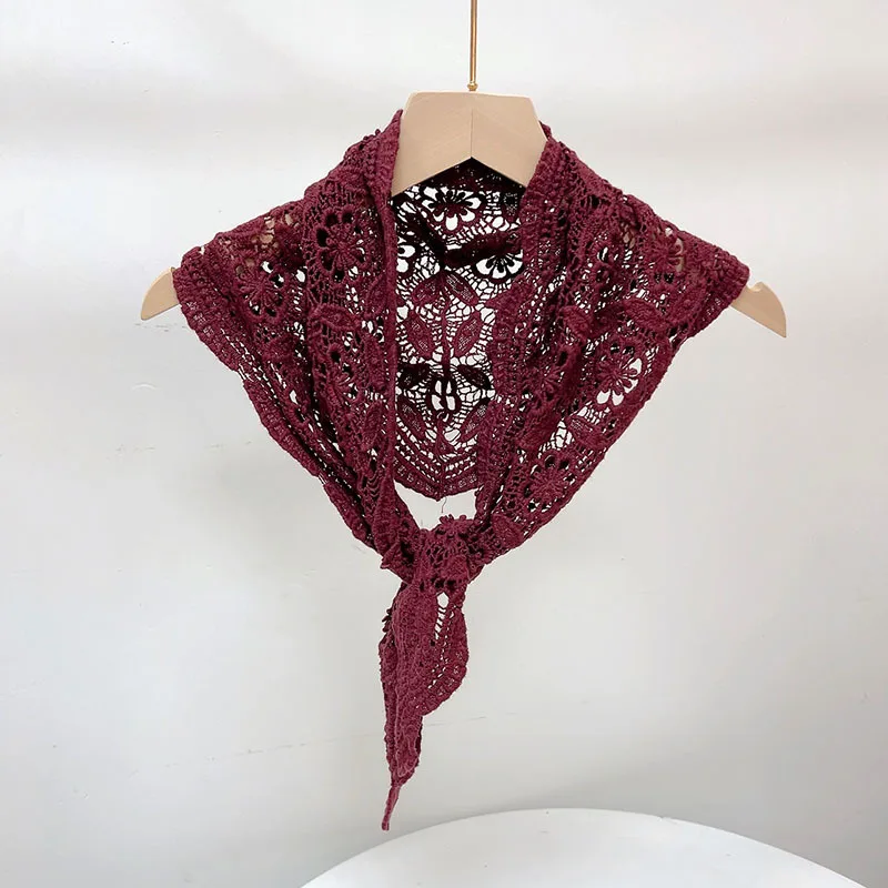 Hand Crochet Thread Woman Cotton Lace Shawl Fake Collar Triangle Scarf Shopping Cycling Beach Golf Leisure Decoration