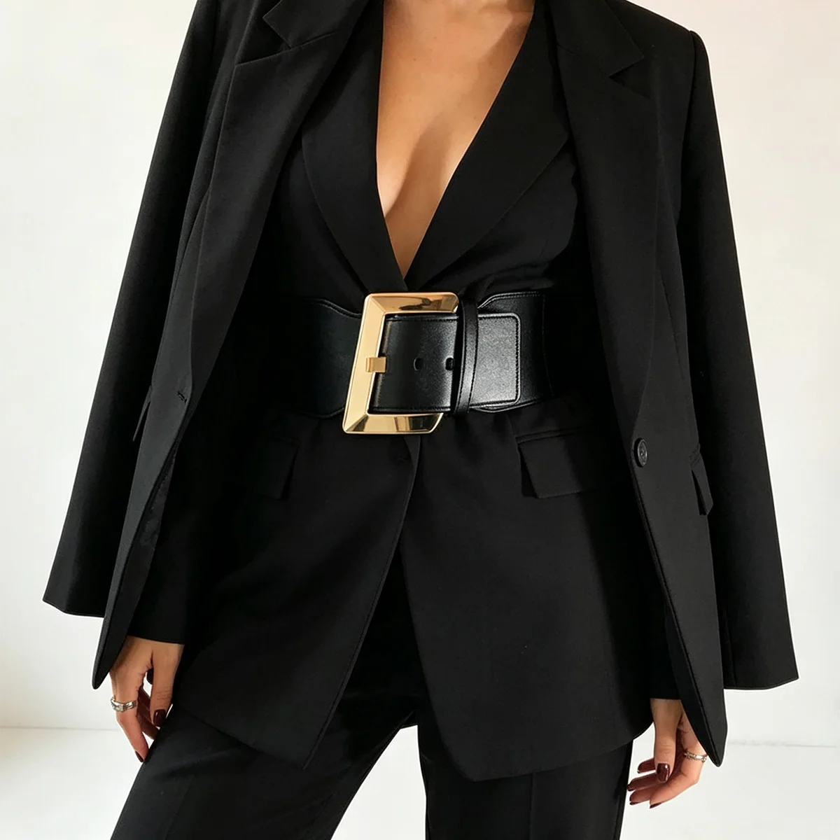Classic Wide Belts Black Elastic PU Waistband Trendy Fashion Women Corset Belt Dress Coat Girdle Slimming High Waist Gothic Belt