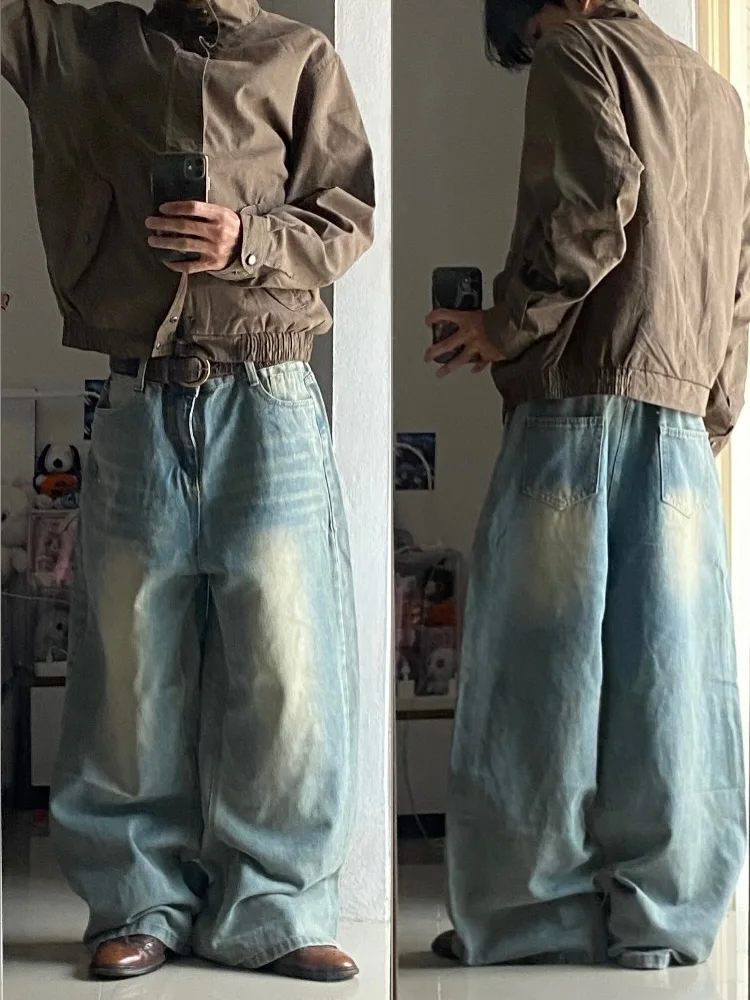 

Y2K vintage light blue baggy jeans harajuku trend brand men women hip hop fashion casual couple Wide-leg pants streetwear