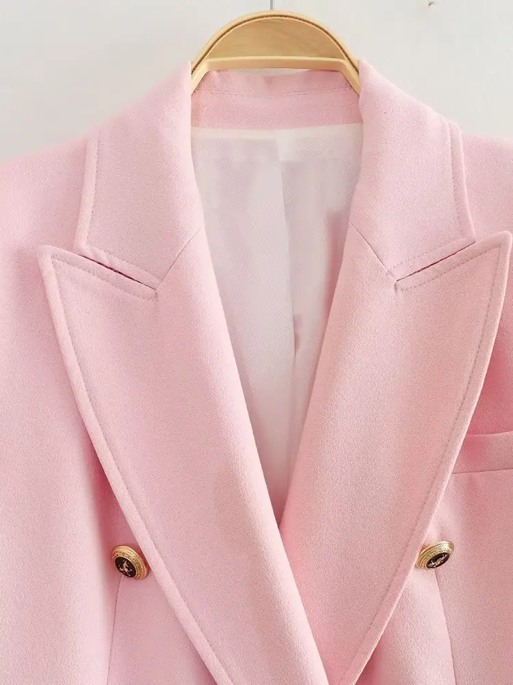 Jenny&Dave Office Ladies Solid Color French Fashion Ladies Retro Double Breasted Casual Suit Simple Jacket Coat Women Tops