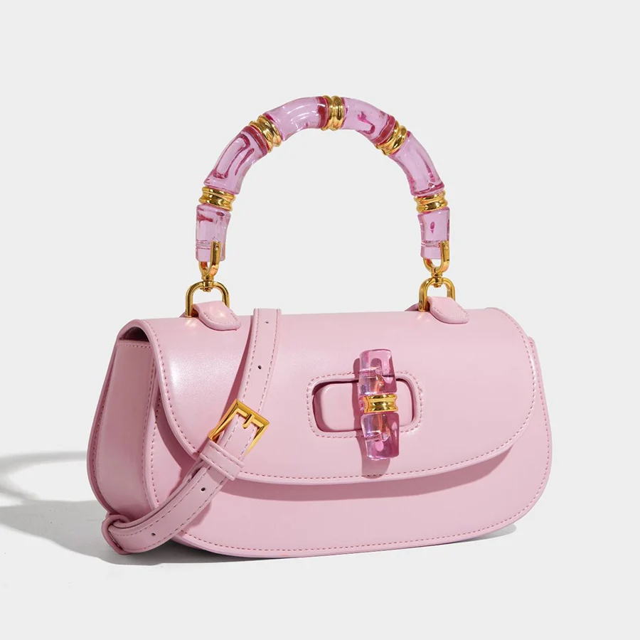 New Crystal Bamboo Joint Hand-Held Saddle Bag Versatile and High-End Small Single-Shoulder Crossbody Bag for Women Handbags Satc