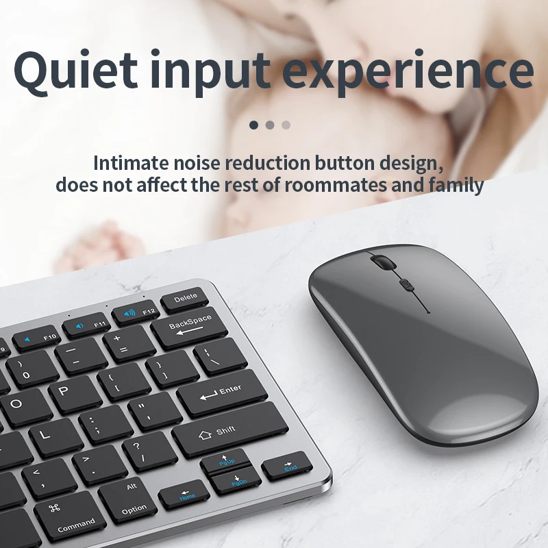 Wireless Bluetooth Keyboard and Mouse Combo Silent Rechargeable, Thin and Ergonomic for Laptop Tablet