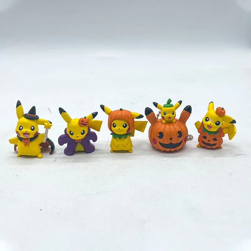 Halloween Series Pendant Pikachu Dolls Pumpkin Scary Ghost KeyChain Anime Figures Collectible Ornaments 5pcs