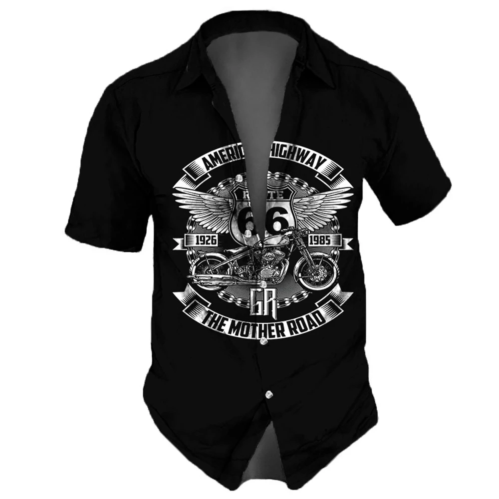 Heren Shirt Route 66 Retro 3d Mode Shirt Voor Man Hawaiiaans Shirt Streetwear Knoop Tops Met Korte Mouwen Dagelijks Feest Herenkleding