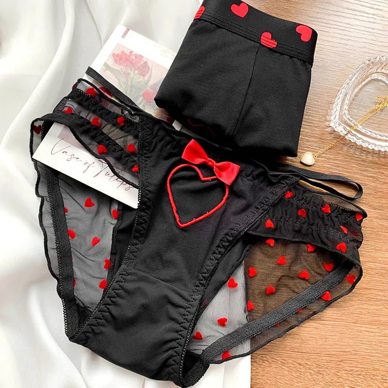 New Heart Printed Couple Underwear Sexy Women Men Low Waist Briefs Breathable Boxer Panties Boyfriend Girlfriend Lingerie