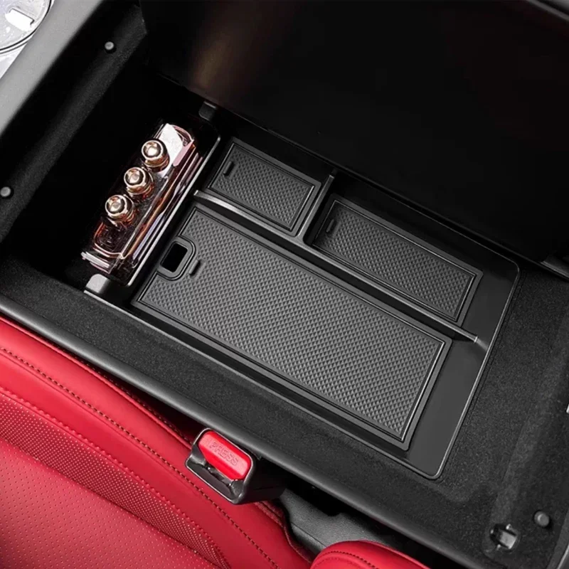 Car Under Console Armrest Compartment Organizer Tray Wireless Charge Pad For XPENG P7 2023-Present Vehicle Part Accessory