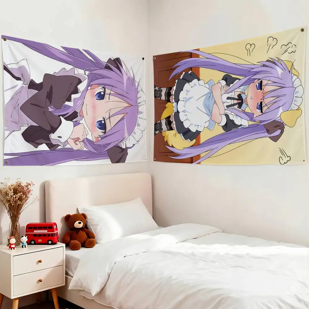 Cartoon H-Hiiragi K-Kagami Flags Wall Hanging Tapestry Outdoor Garage Room Decorative flag Background Blanket