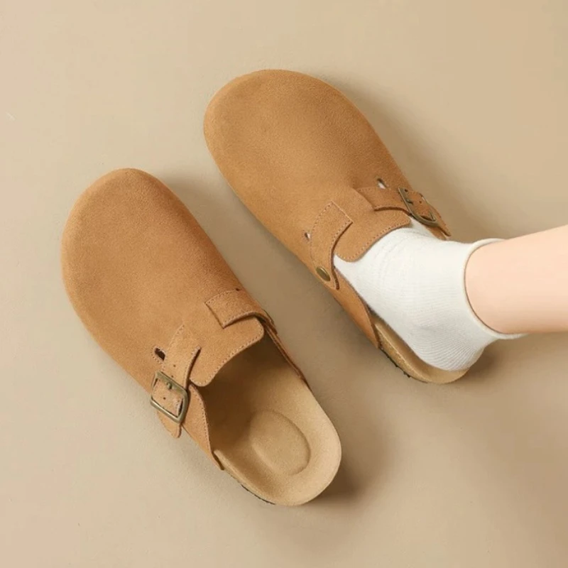 

Fashion Women's Suede Mules Slippers 2025 New Men Clogs Cork Insole Sandals Arch Support Outdoor Beach Slides Home Shoes Woman