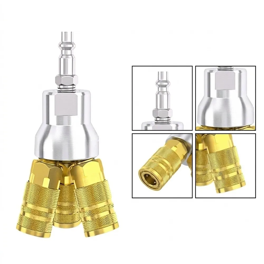 Air Manifold 3 Way 4 Port Splitter 2 Pack with 3 Quick Connect 1/4 Inch Male NPT Couplers Aluminum Construction