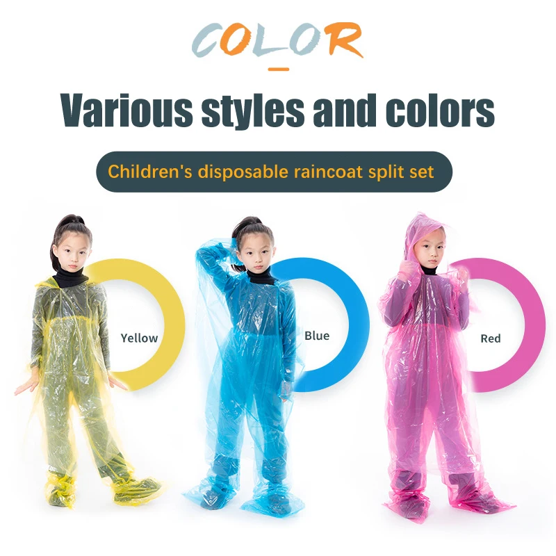 Children Disposable Raincoat Waterproof Clothing Pullover/Button Style Outdoor Hiking Rafting Water Activity Poncho Rain Cape