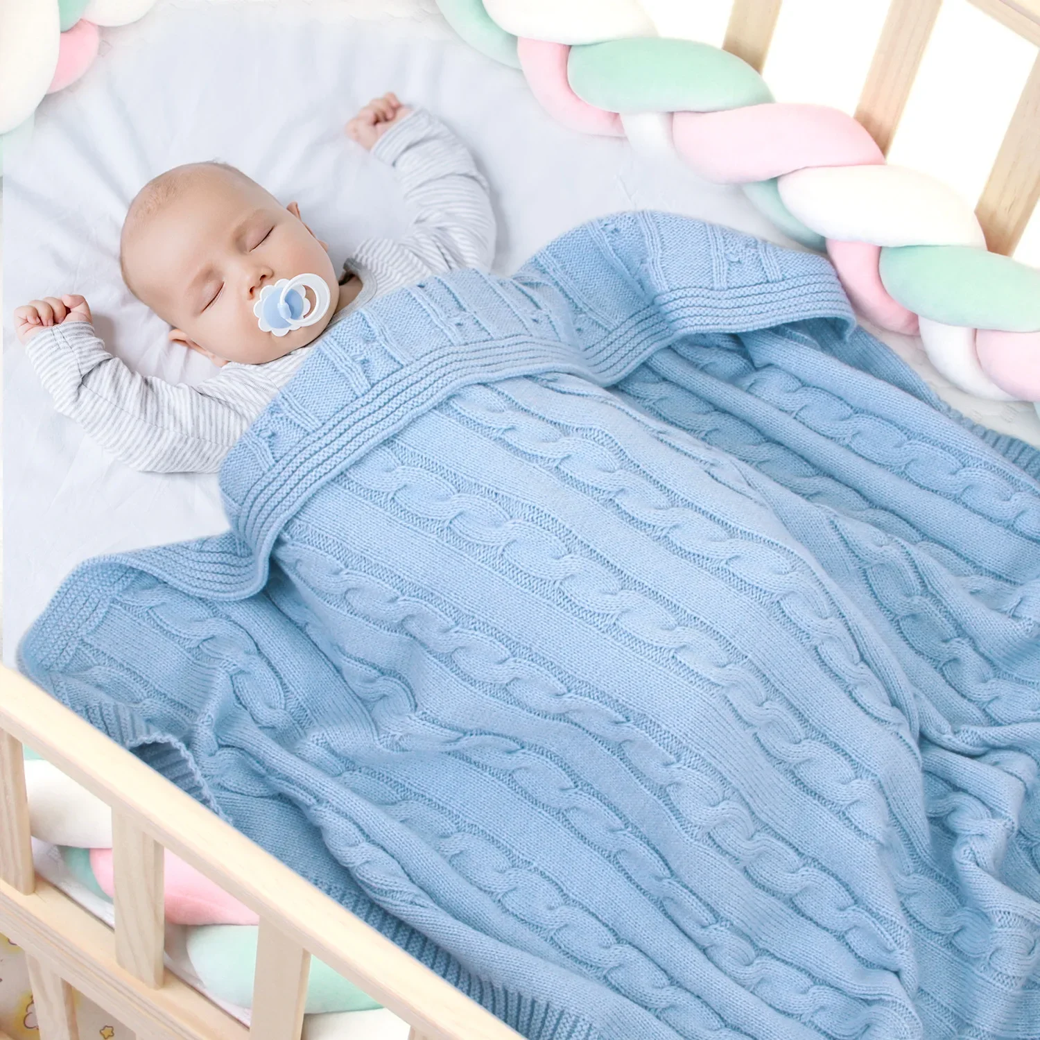 Personalized Swaddle Blanket Infant Products New Boys and Girls Solid Color Knitted Blanket Baby Windproof Quilt Blanket Gifts