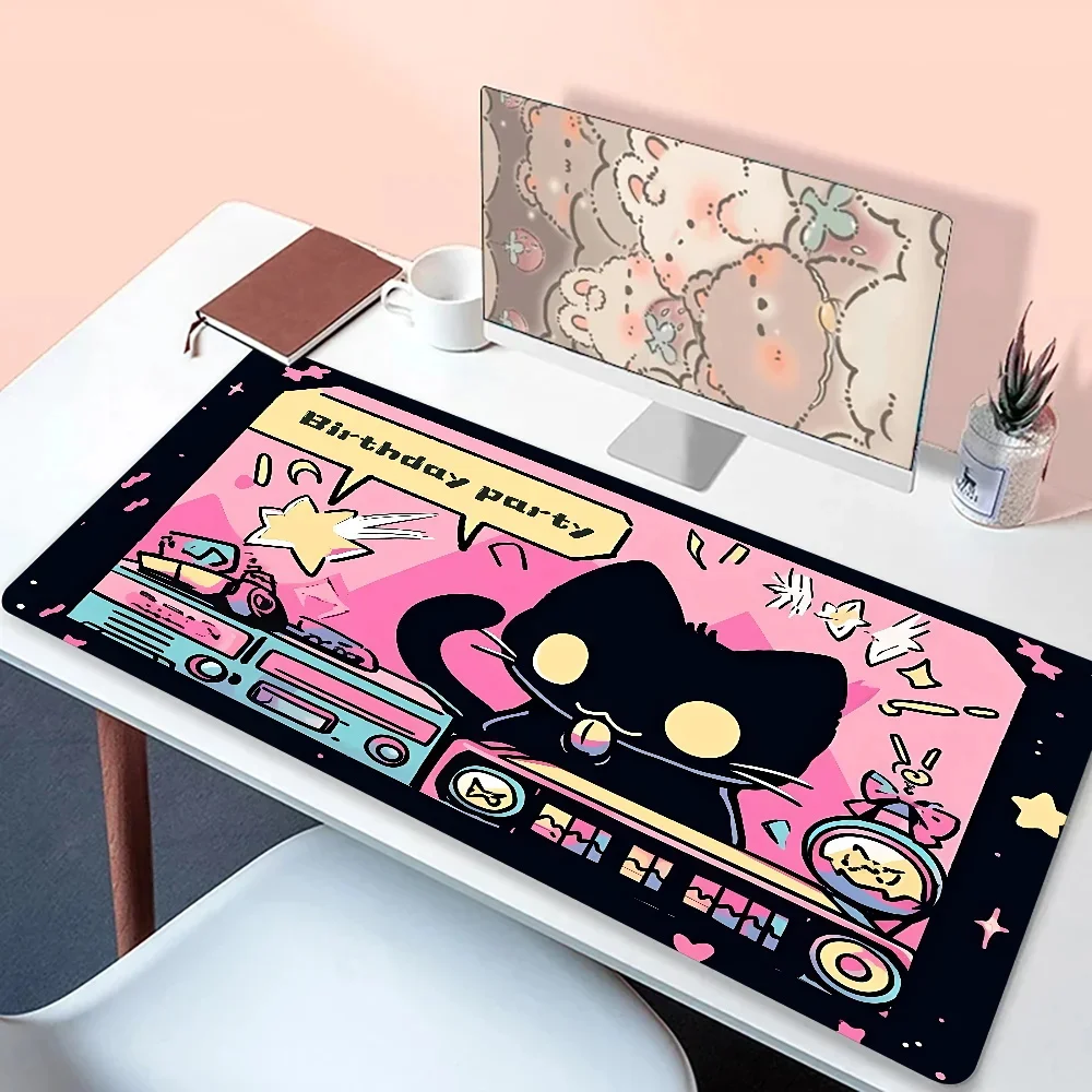 Imagem -03 - Gato Preto Mousepad Verde Tapete de Mesa Natureza Mouse Pad Gatos Bonitos Notebook Teclado Tamanho Xxl Antiderrapante Portátil Kawaii Mesa Escritório