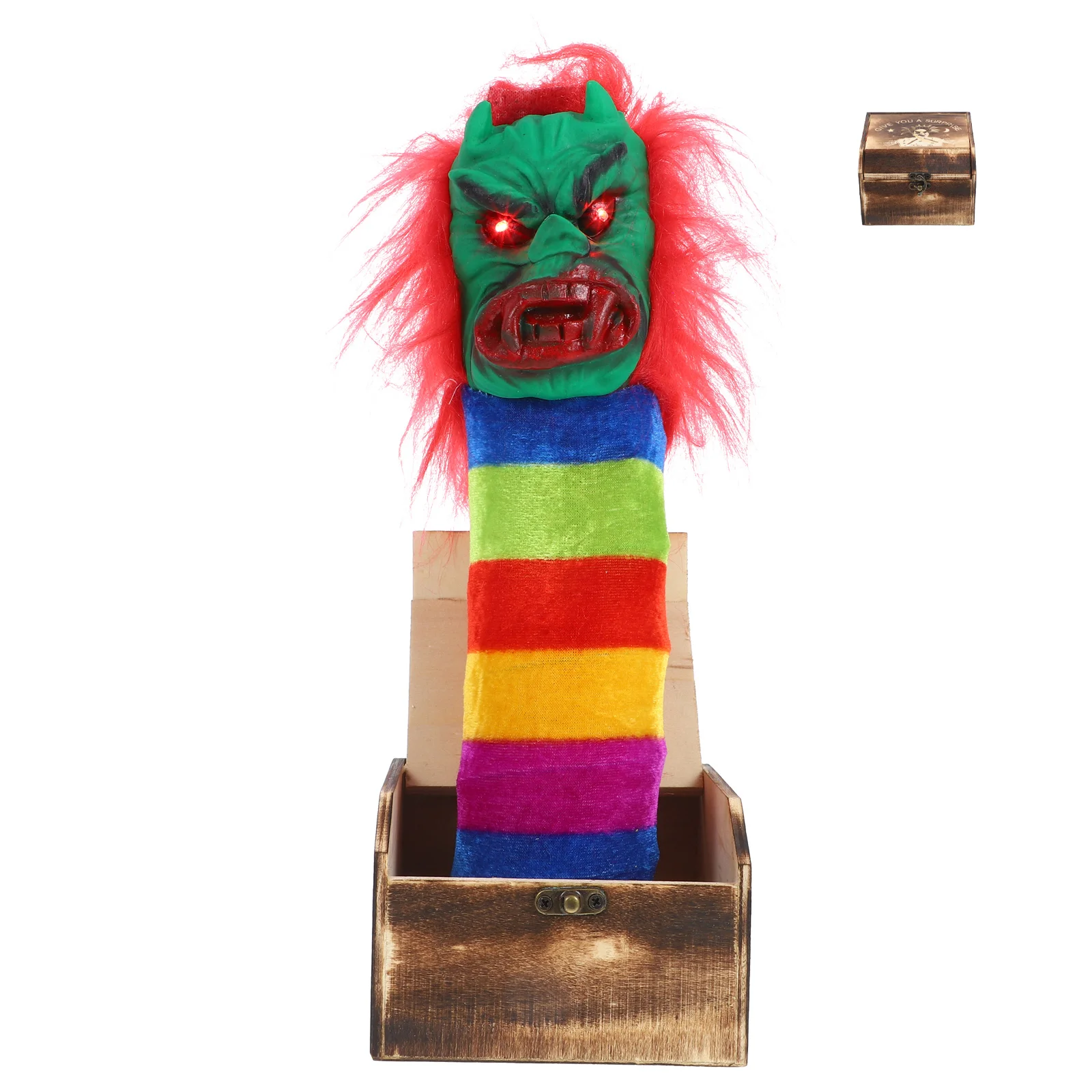 Halloween Prank Scare Box com Horror Som e Luz, Bruxa Assustadora, Brinquedo Engraçado sem Cabelo Vermelho, 1Pc