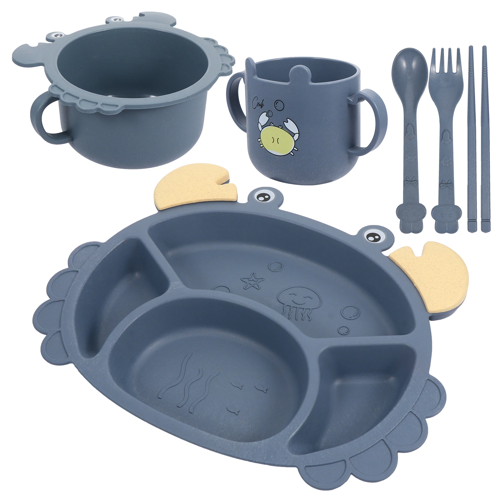 

Environmentally Friendly Kids Dining Plate Material Anti Slip Fall Proof Easy Tableware Set