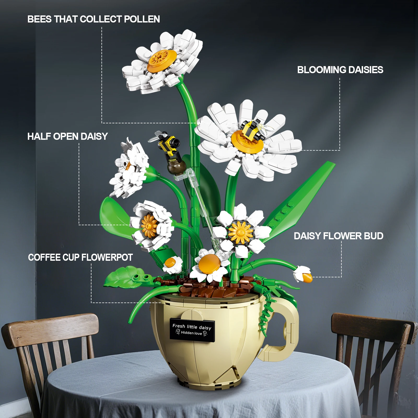 496 PCS Crisantemo in vaso Modello di assemblaggio Puzzle Giocattolo Blocchi di costruzione Decorazioni per la casa Festa della mamma Regalo di San Valentino per le ragazze