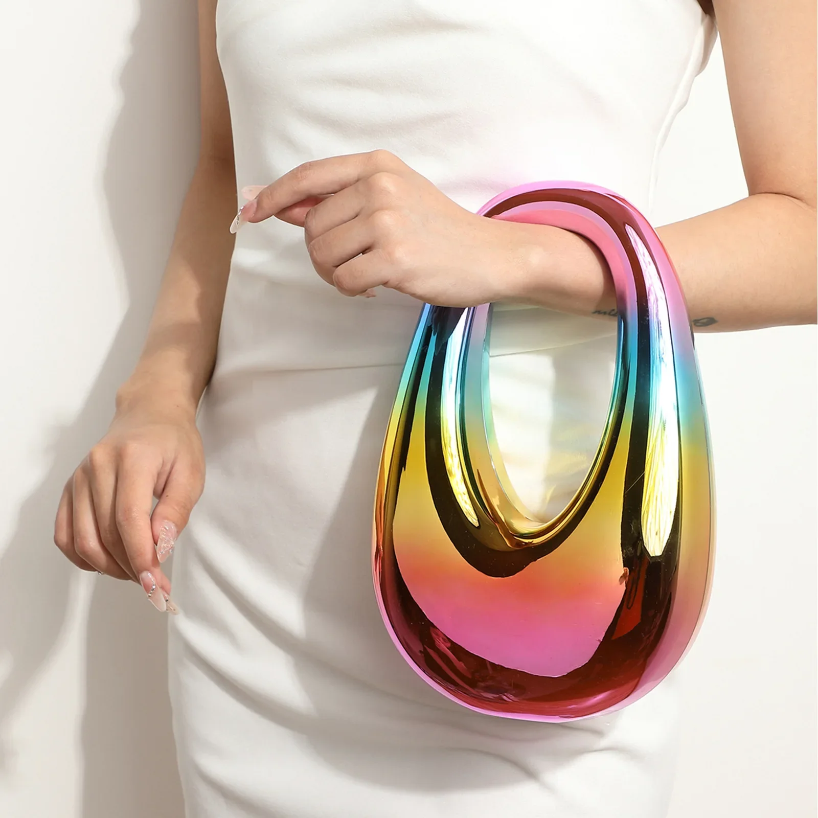 2024 New Arrival Acrylic Evening Clutch with Metallic Finish and Large Capacity