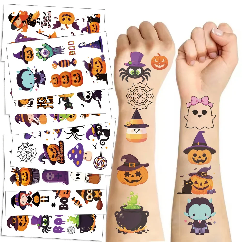 10 Sheets Halloween Pumpkins Tattoo Sticker Temporary Fake Tattoo Arm Hands Body Waterdichte Tatouages Christmas Kids Toy Gift