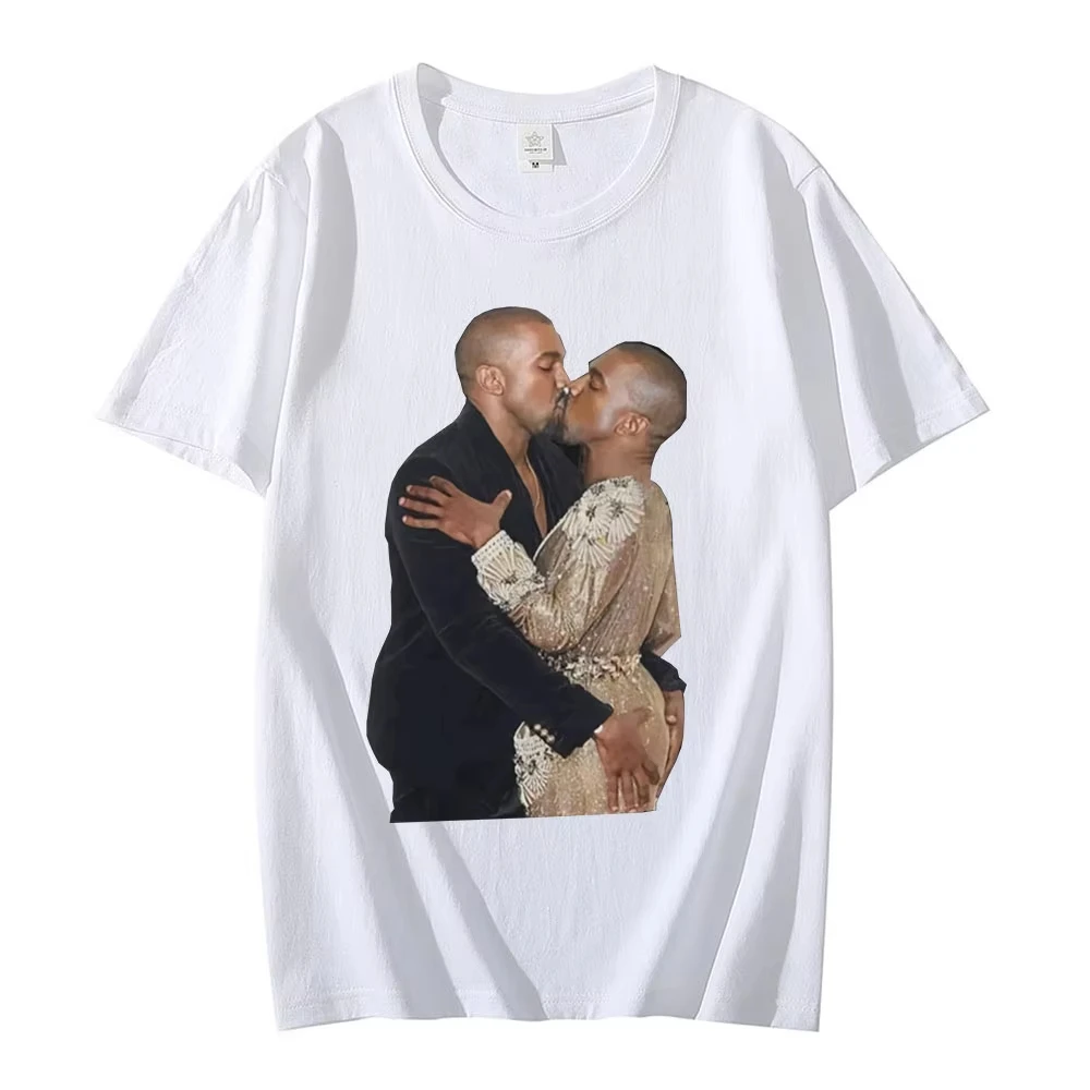 Rapper Kanye West Kissing T Shirt Retro Graphic T Shirts Cotton T-shirt Omari West Fans Lovers Men Women Hip Hop Oversized Tees